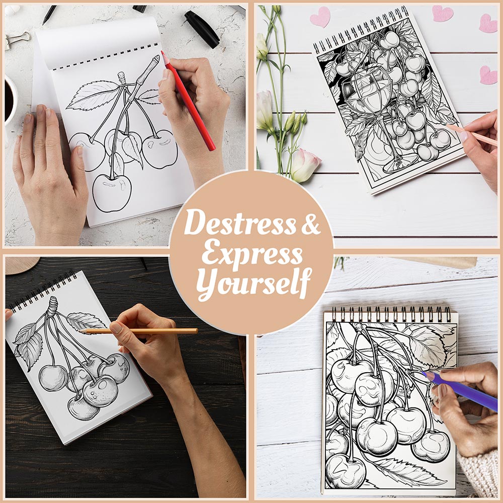 Netecom Cherry Coloring Book Spiral Bound For Adults