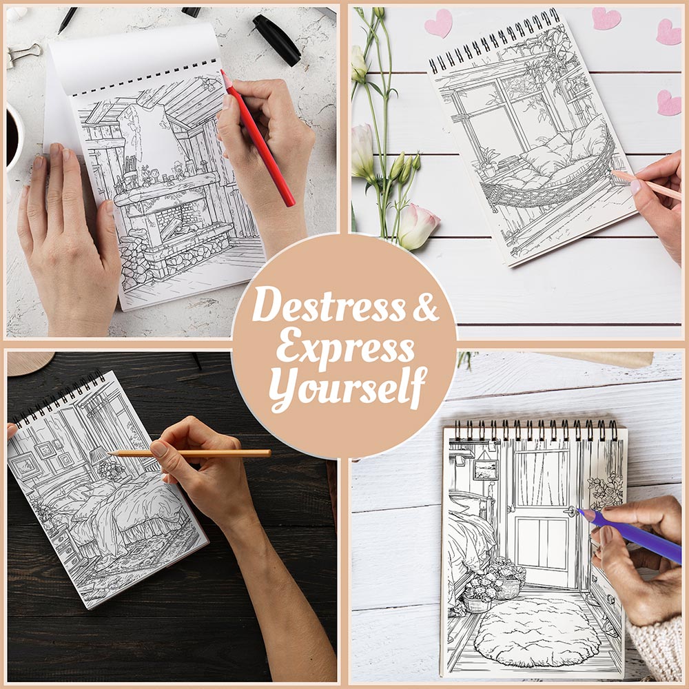Netecom Interior Design Coloring Book Spiral Bound For Adults
