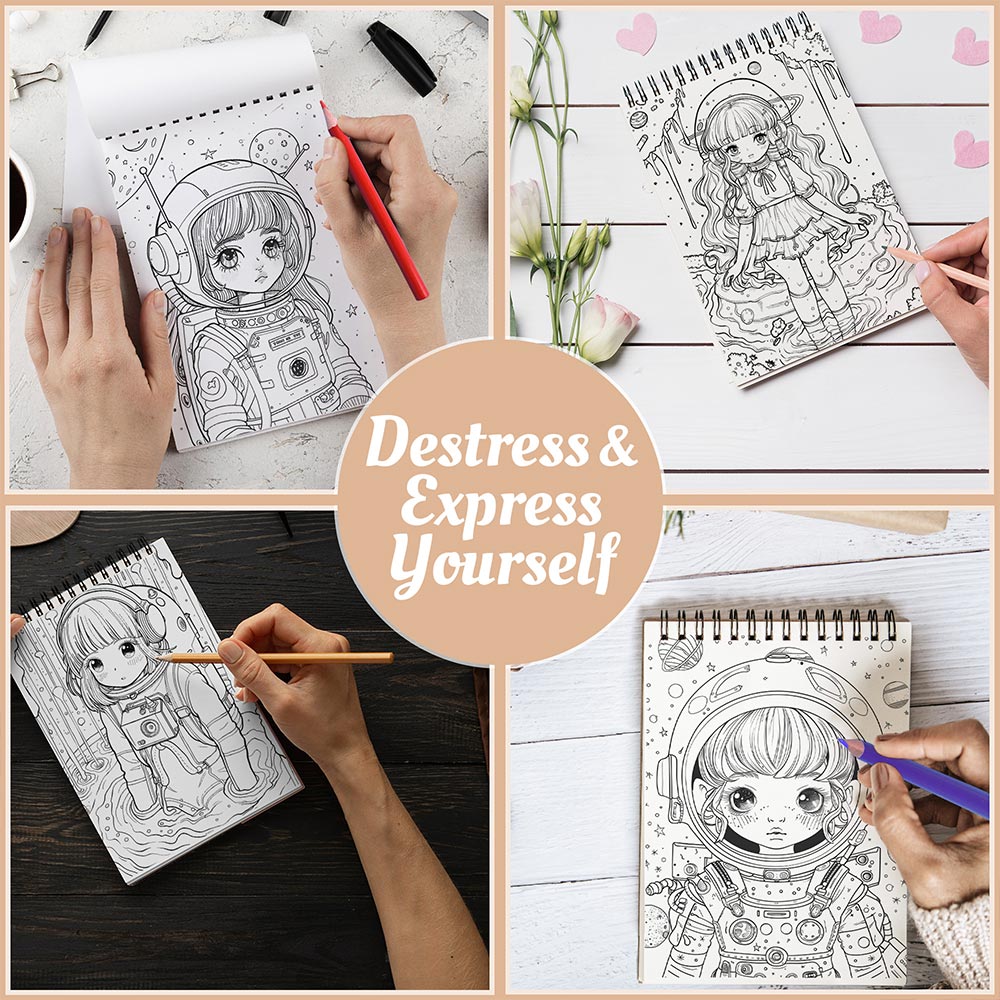 Netecom Kawaii Astronaut Girl Coloring Book Spiral Bound For Adults