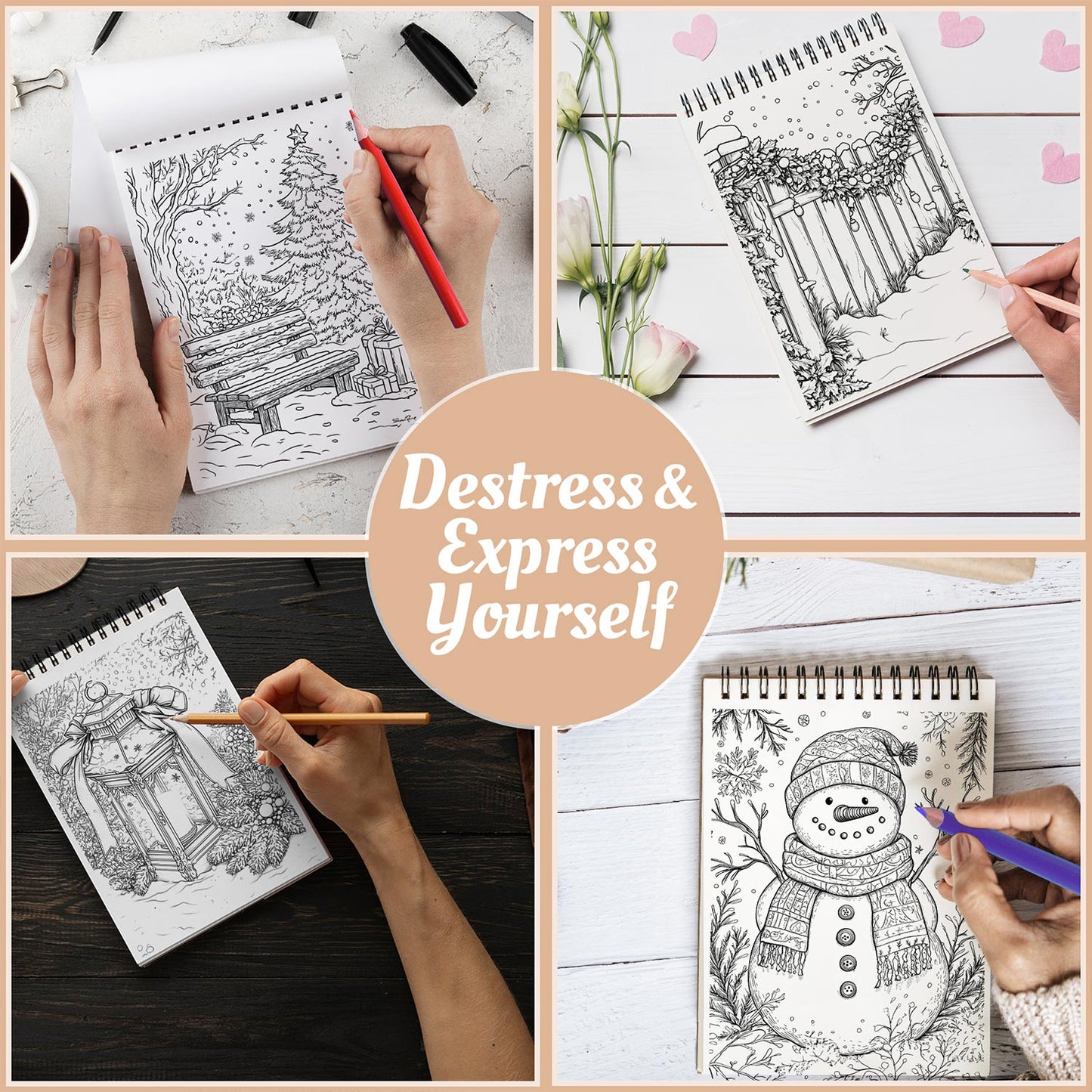 Netecom Christmas Charm Coloring Book Spiral Bound For Adults