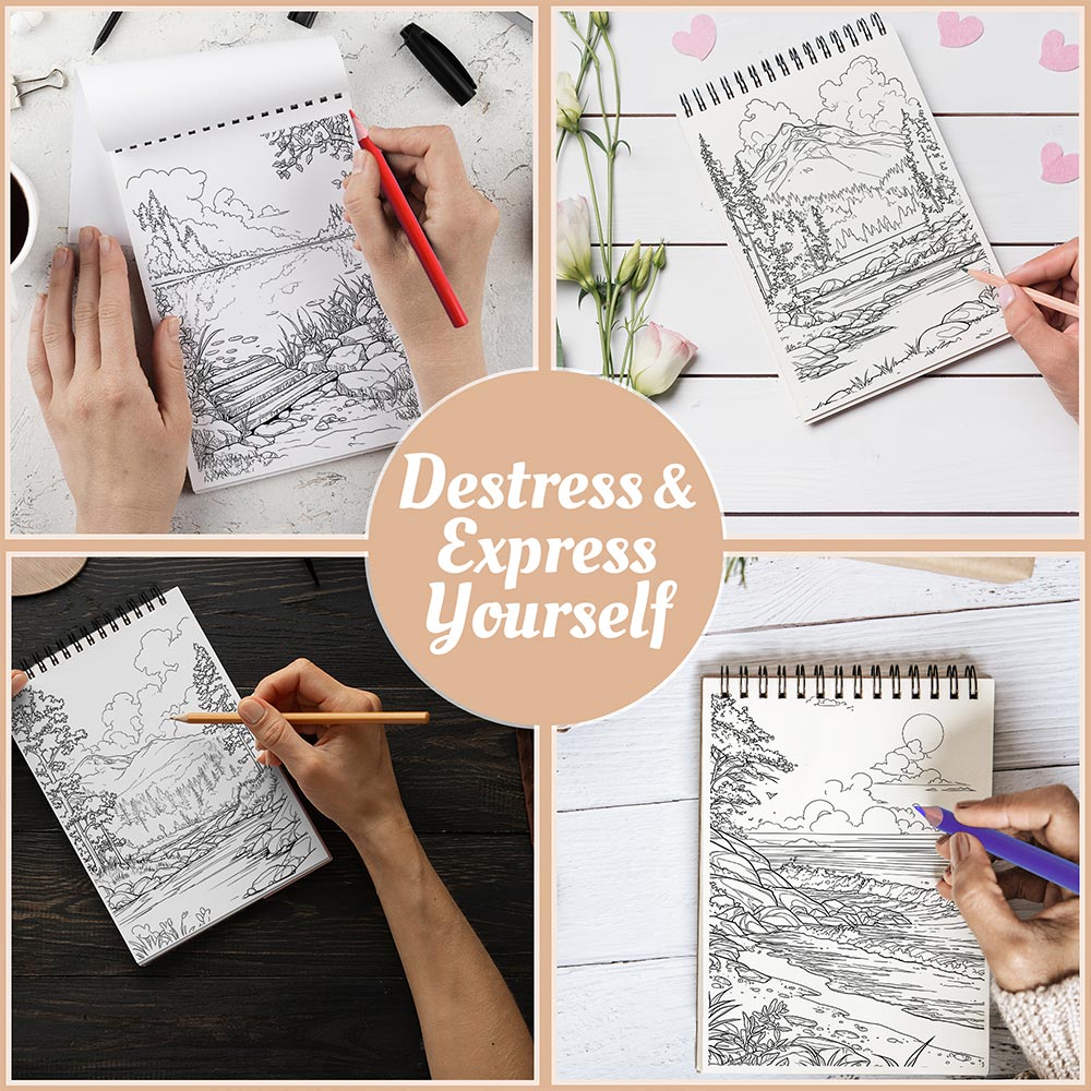 Netecom Calm Scenes Coloring Book Spiral Bound For Adults