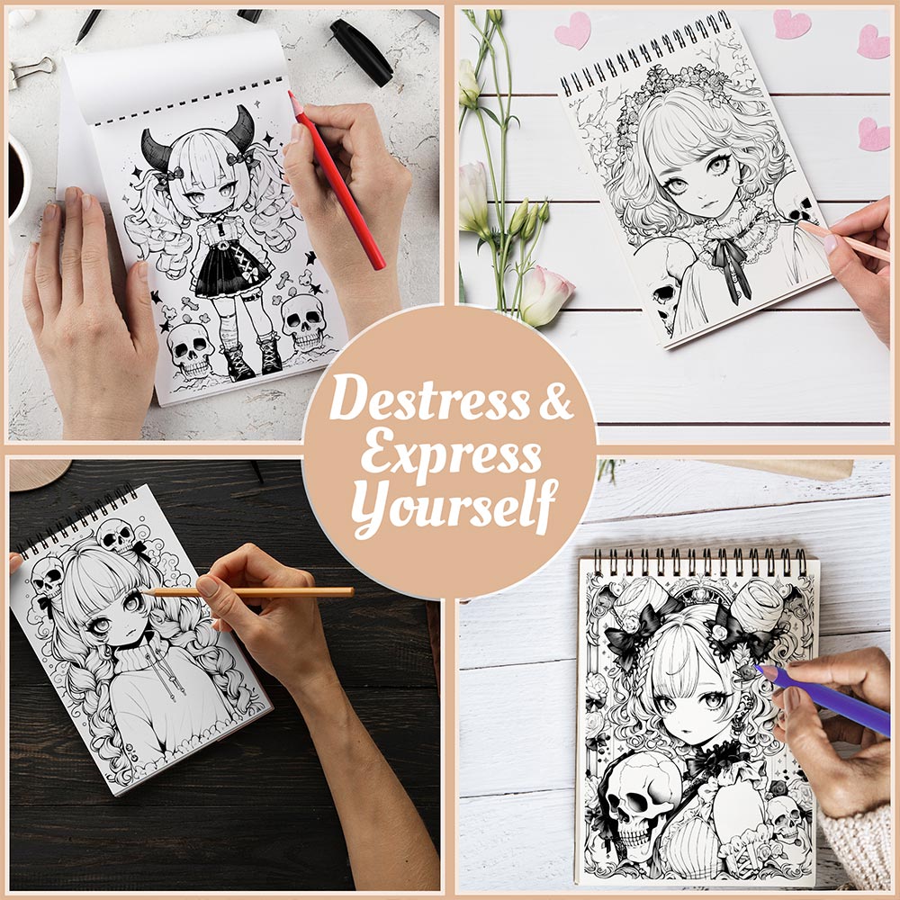 Netecom Creepy Kawaii Anime Coloring Book Spiral Bound For Adults