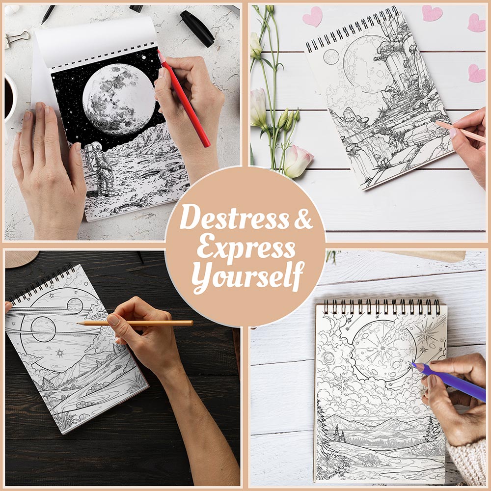 Netecom Lunar Landscape Coloring Book Spiral Bound For Adults