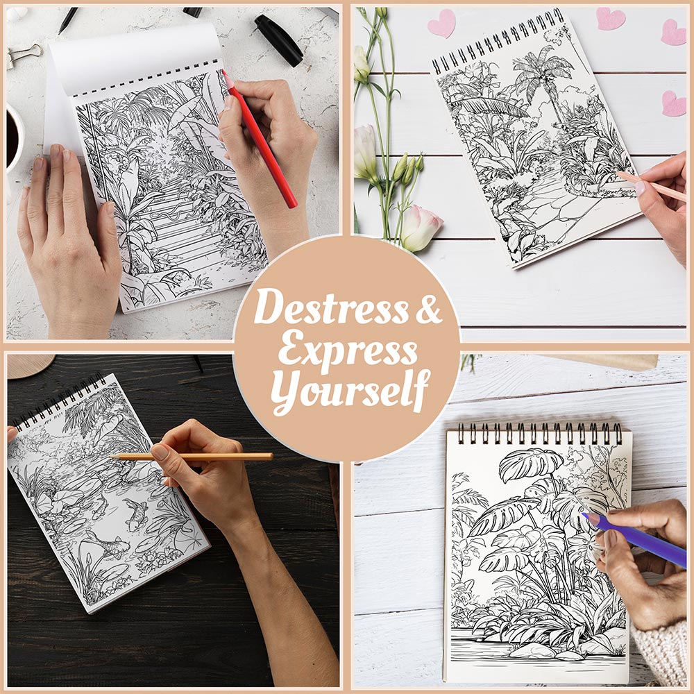 Netecom Tropical Garden Coloring Book Spiral Bound For Adults