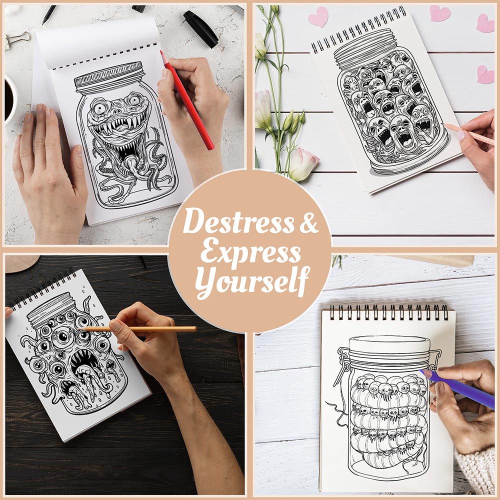 Netecom Spooky Jar Coloring Book Spiral Bound For Adults
