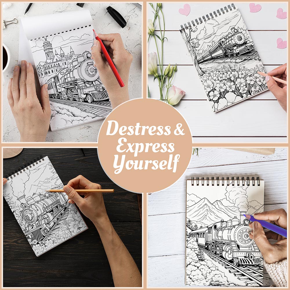 Netecom Enchanted Train Coloring Book Spiral Bound For Adults
