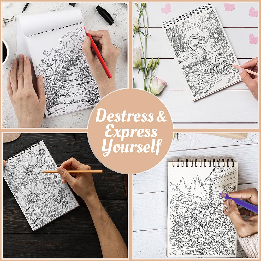 Netecom Country Garden Coloring Book Spiral Bound For Adults