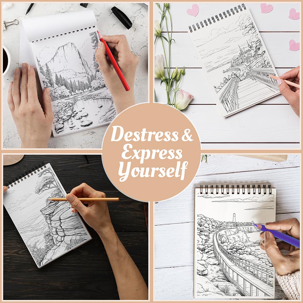 Netecom American Landscapes Coloring Book Spiral Bound For Adults