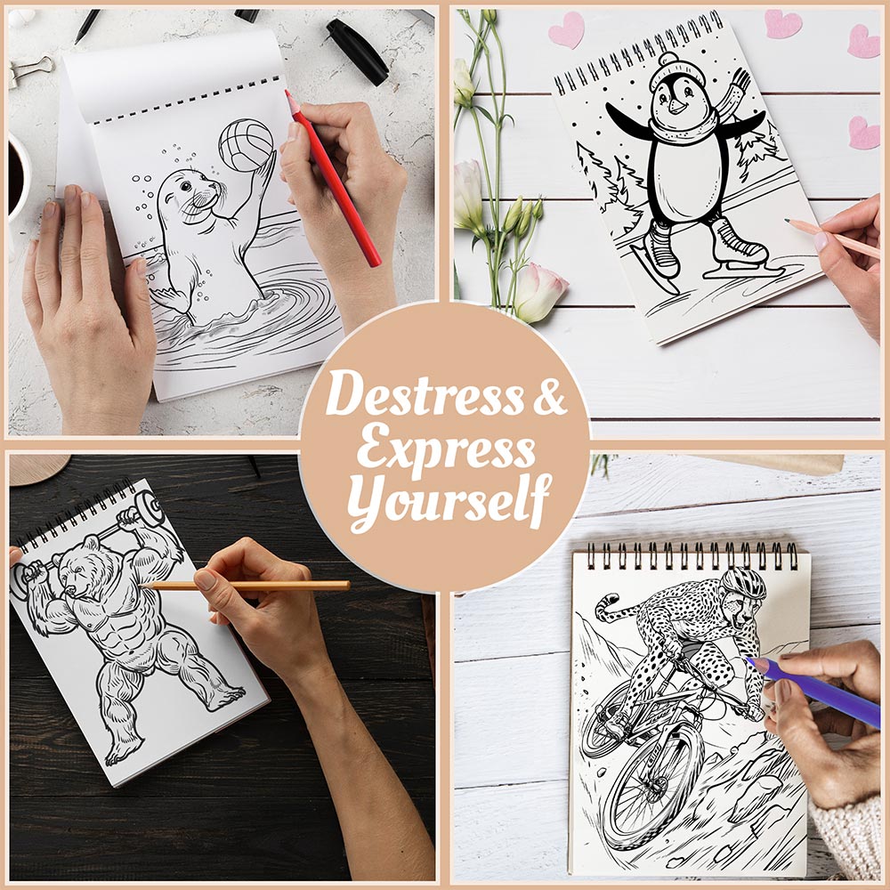 Netecom Animal Athletes Coloring Book Spiral Bound For Adults