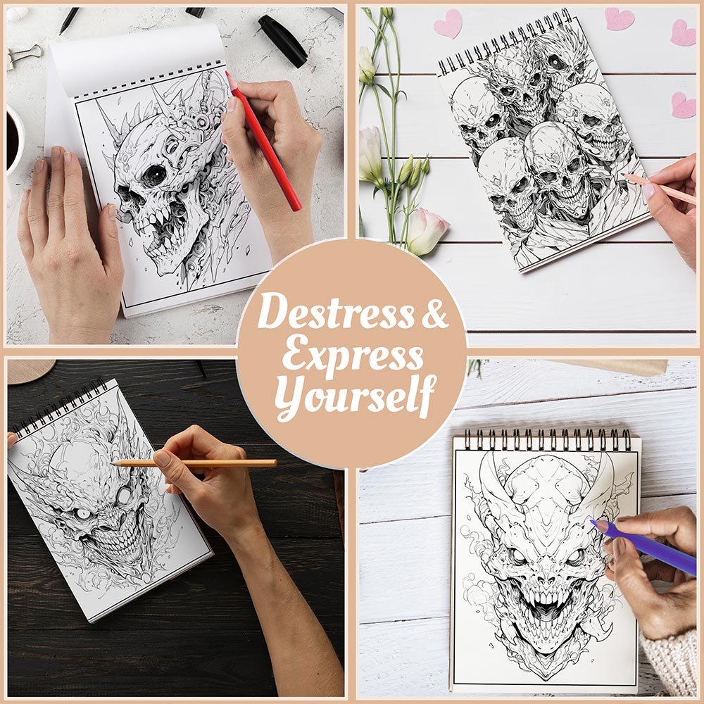 Netecom Dark Demon Horror Coloring Book Spiral Bound For Adults