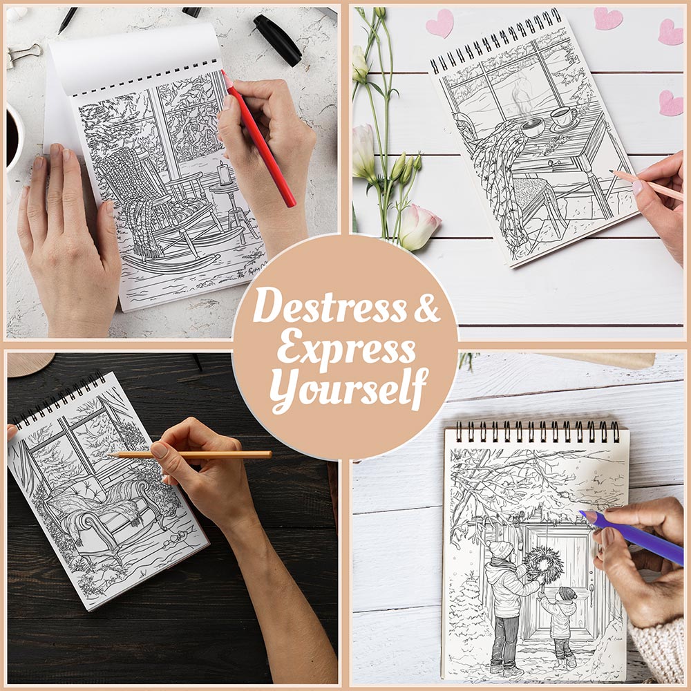 Netecom Relaxing Winter Coloring Book Spiral Bound For Adults