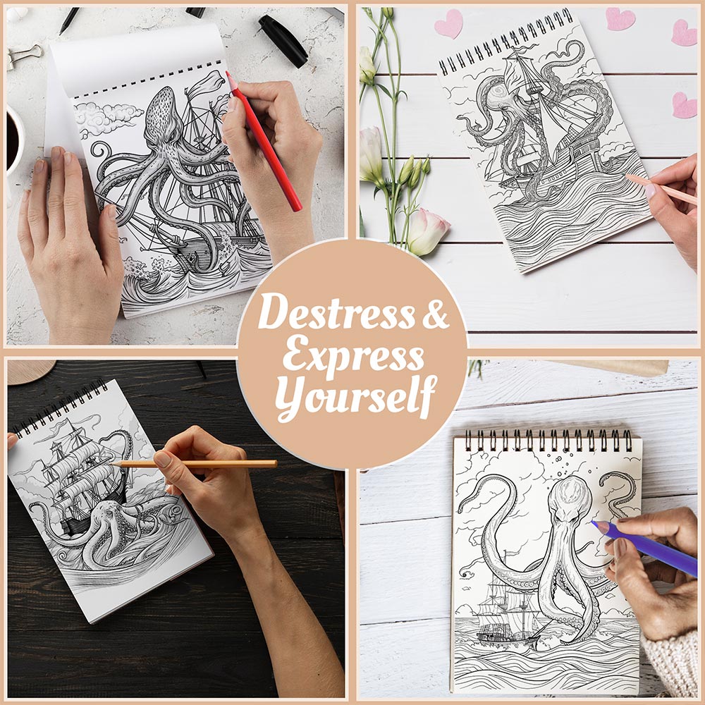 Netecom Kraken Coloring Book Spiral Bound For Adults