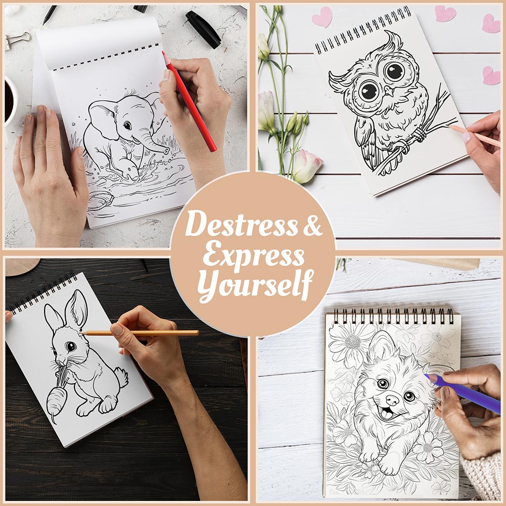 Netecom Cute Baby Animals Coloring Book Spiral Bound For Adults