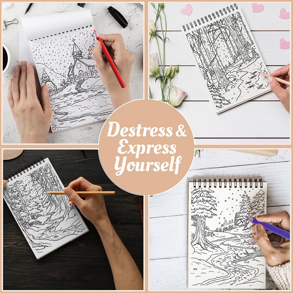 Netecom Winter Landscapes Coloring Book Spiral Bound For Adults