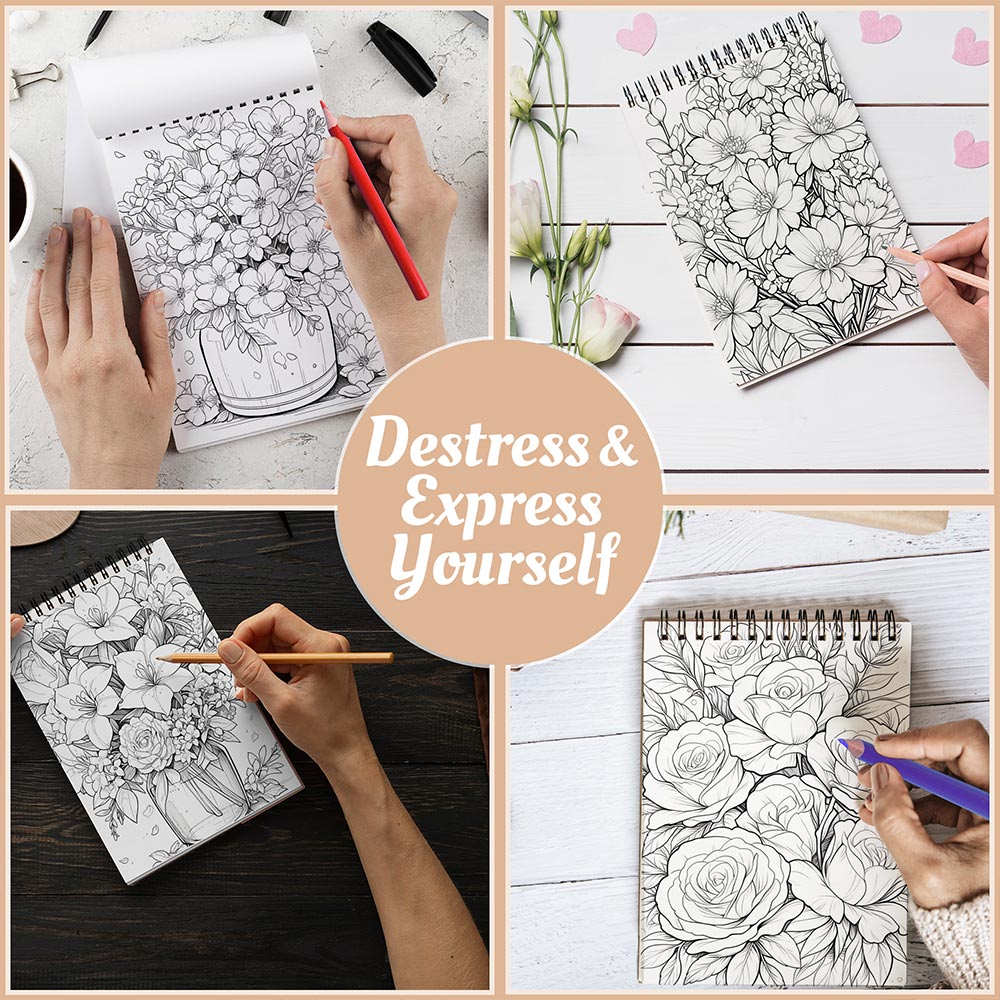 Netecom Floral Escape Coloring Book Spiral Bound For Adults