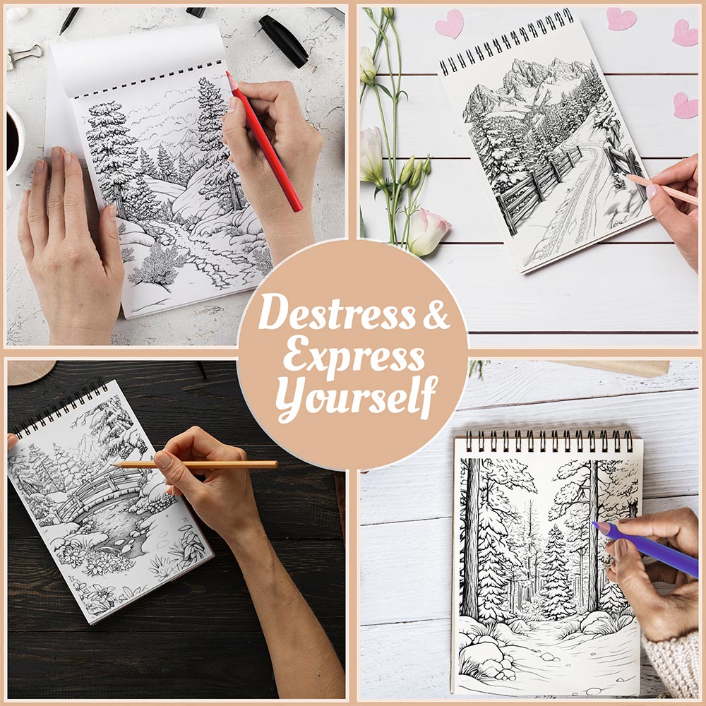 Netecom Winter Landscapes Coloring Book Spiral Bound For Adults