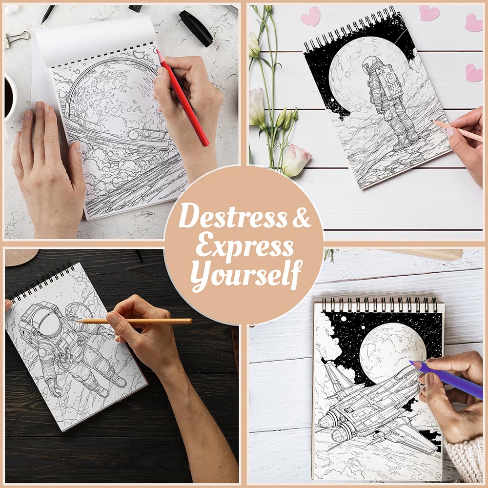 Netecom Space Coloring Book Spiral Bound For Adults
