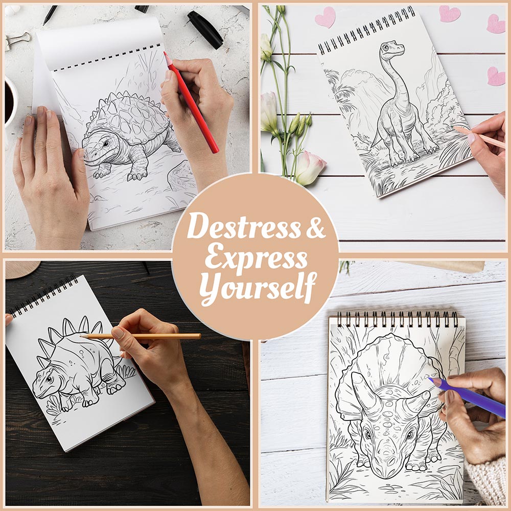 Netecom Herbivorous Dinosaurs Coloring Book Spiral Bound For Adults