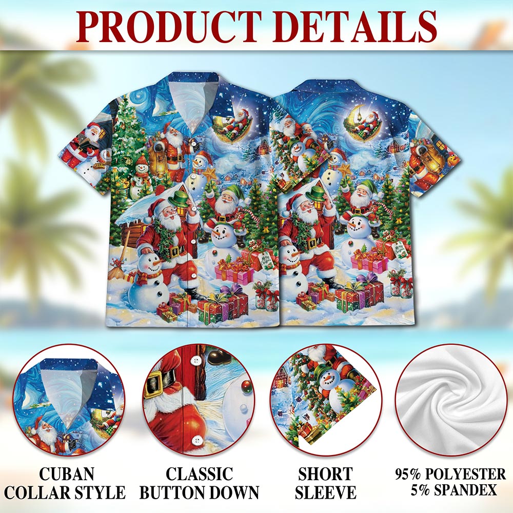 Netecom Santa Claus and Snowman Hawaiian Shirt, Festive Christmas Holiday Party Button Down Summer Beach Shirt, S-5XL