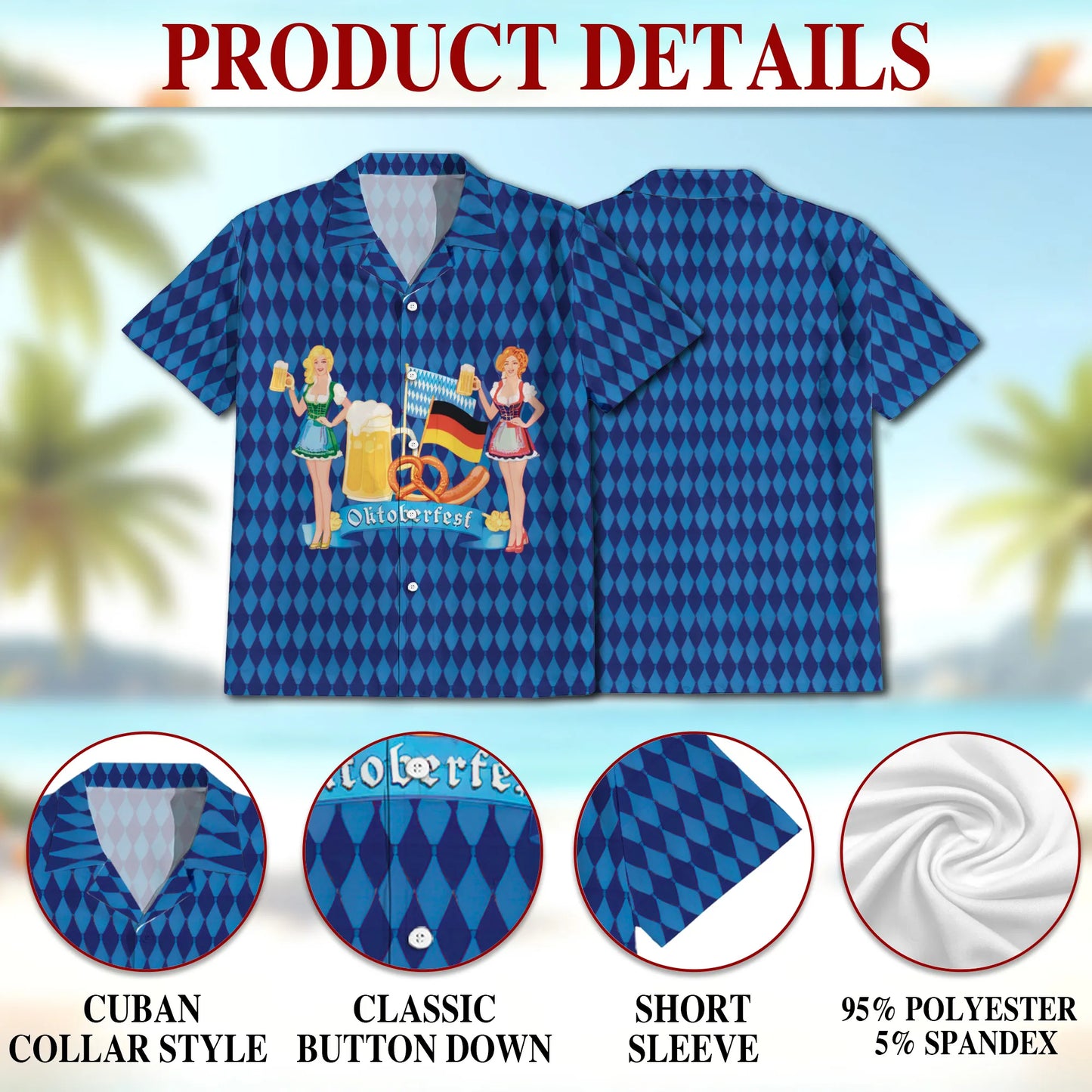 Oktoberfest Beer Celebration Print Hawaii Dog and Owner Matching Button Shirts