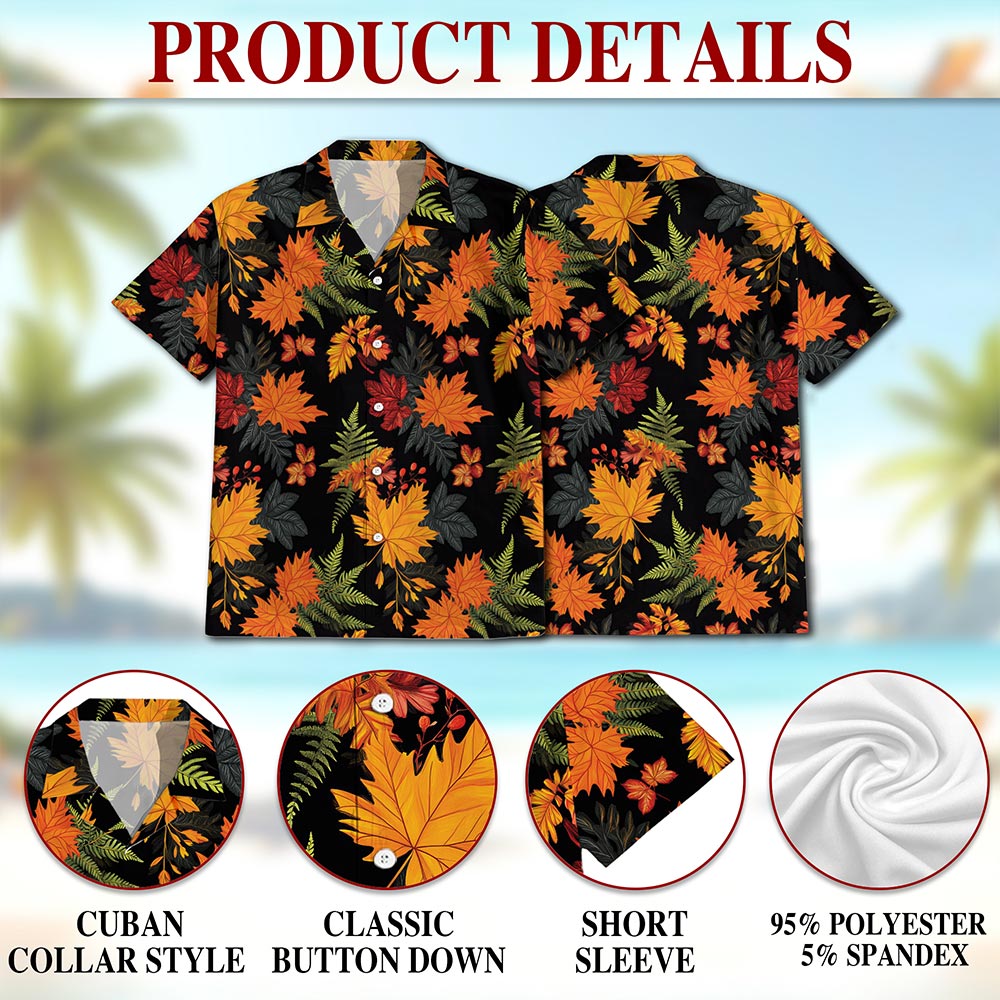 Netecom Happy Thanksgiving Hawaiian for Men Women, Fall Leaves Pumkpin Button Down Summer Beach Shirts, S-5XL