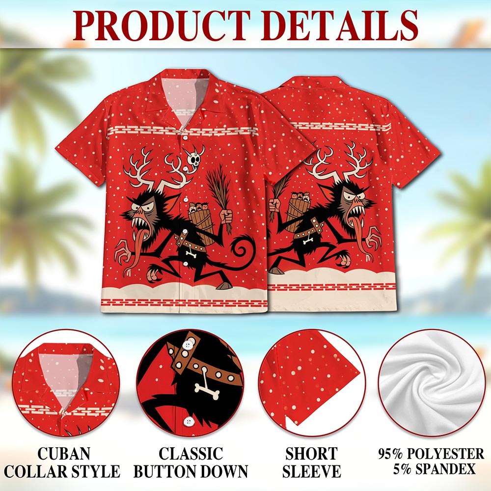 Netecom Krampus Christmas Hawaiian Shirt for Men Women, Demon Santa Print Button Down Summer Beach Short Sleeve Shirts, S-5XL