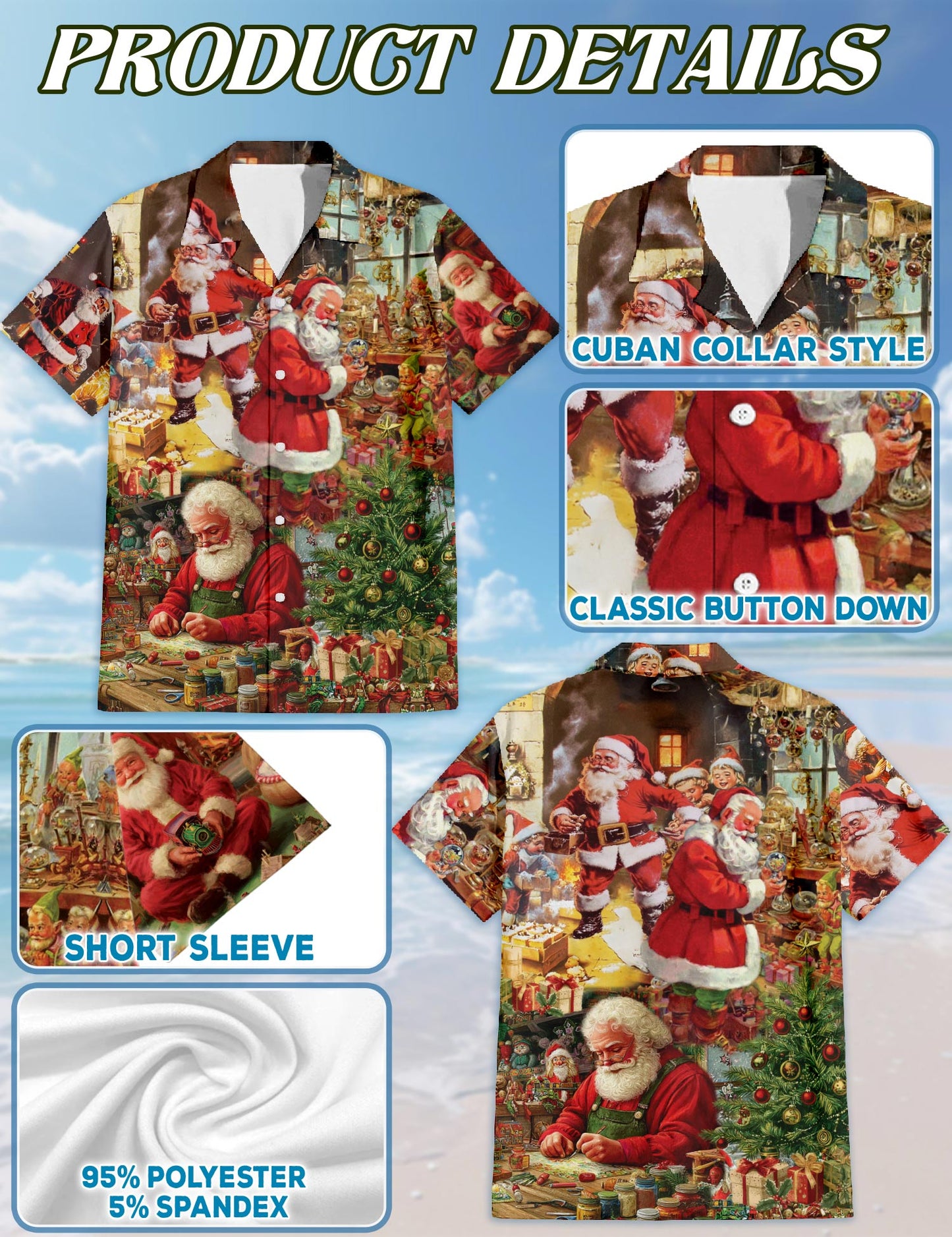 Netecom Vintage Santa Claus Christmas Hawaiian Shirt for Men, Festive Holiday Print Button Down Short Sleeve Shirt, S-5XL