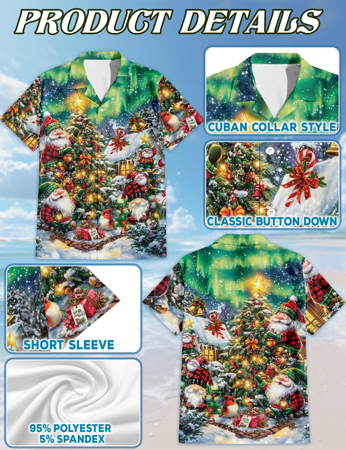Netecom Christmas Gnome Hawaiian Shirt for Men Women, Funny Santa Xmas Button Down Summer Beach Short Sleeve Shirts, S-5XL