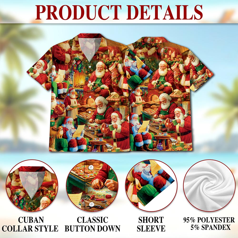 Netecom Santa Claus Workshop Christmas Hawaiian Shirt for Men, Festive Holiday Factory Button Down Summer Beach Shirt, S-5XL