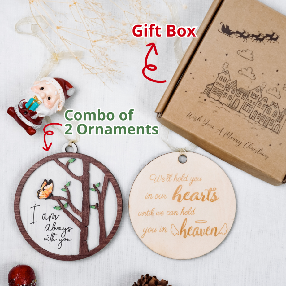 Netecom Personalized Christmas Ornaments Set – Memorial Wooden Tree with Butterfly and Heartfelt Message
