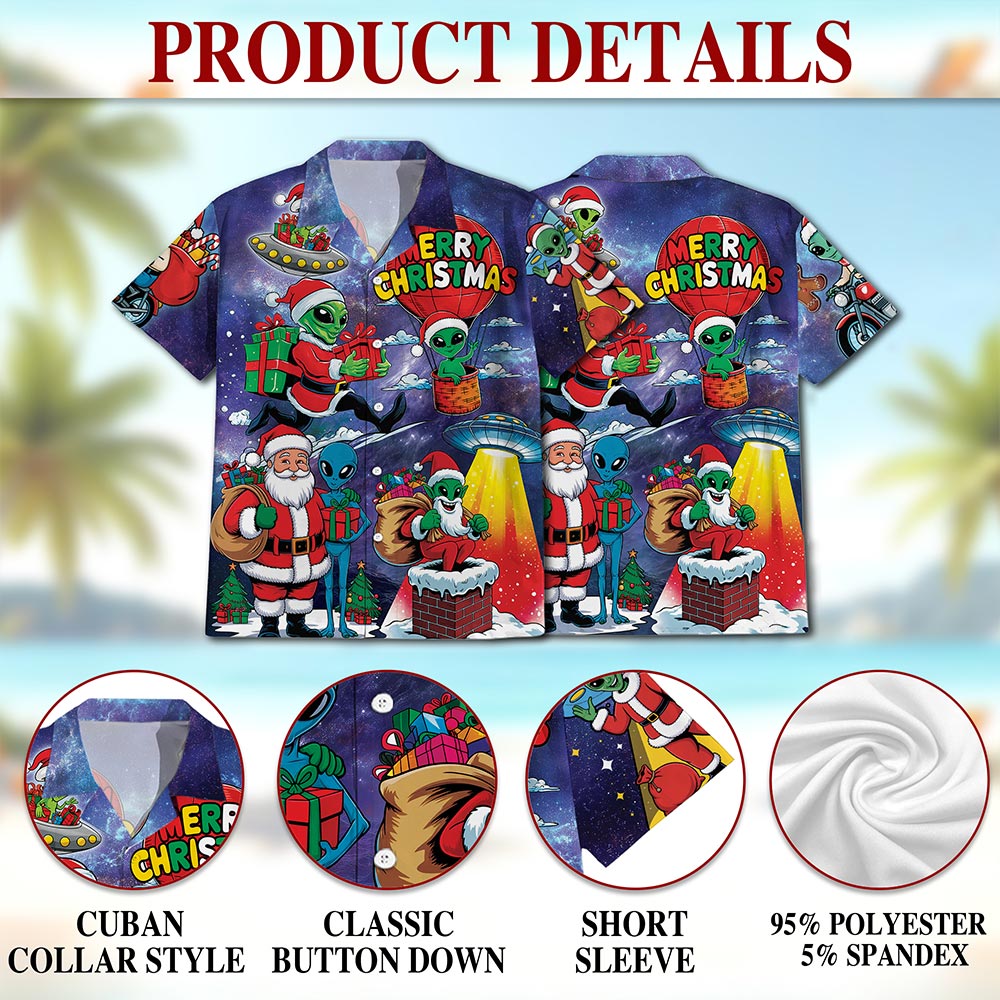 Netecom Alien Santa Claus Christmas Hawaiian Shirt for Men, Funny Galaxy Space Holiday Button Down Summer Beach Shirts, S-5XL