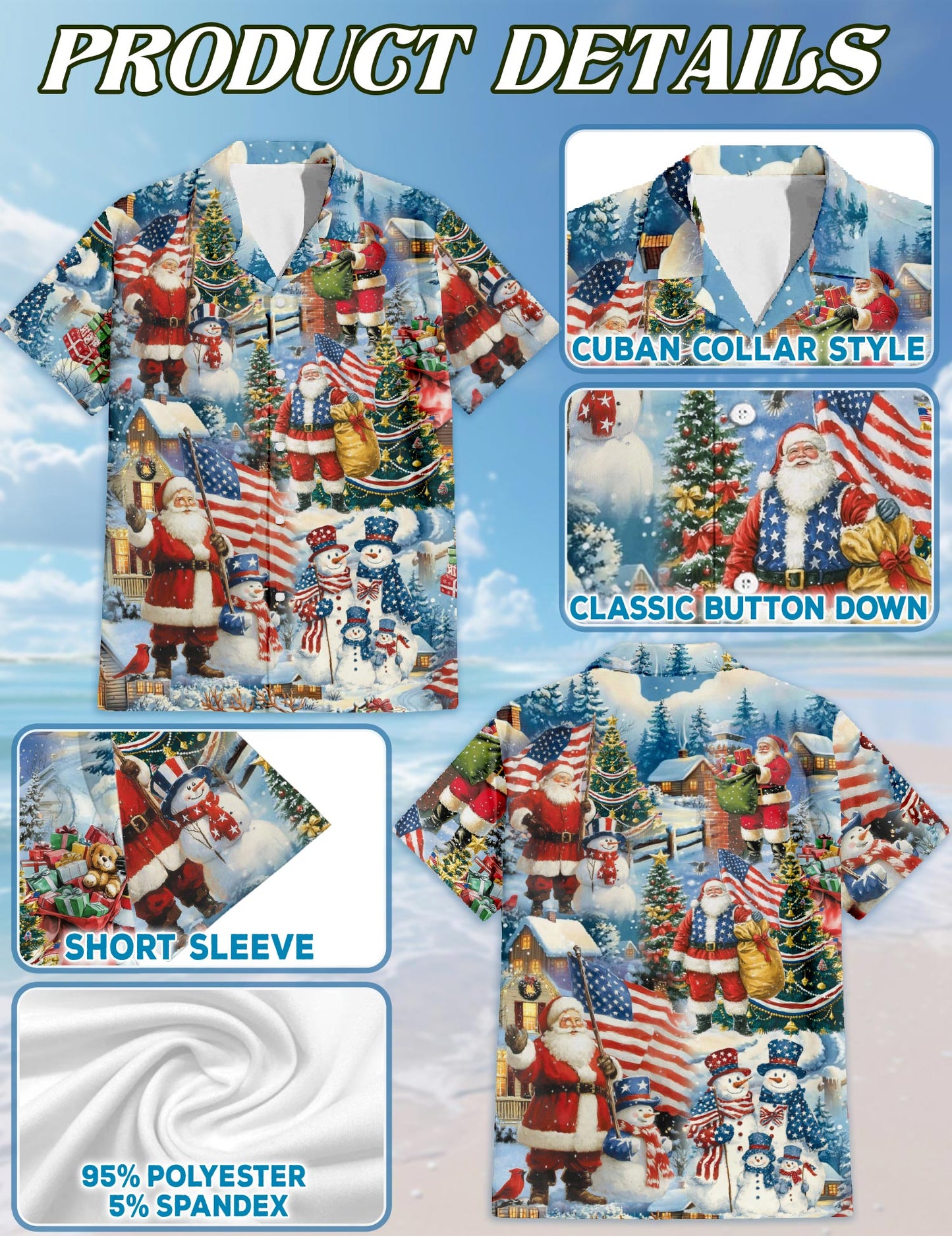Netecom Vintage Santa Claus American Flag Christmas Hawaiian Shirt, Patriotic Holiday Print Button Down Shirt, S-5XL