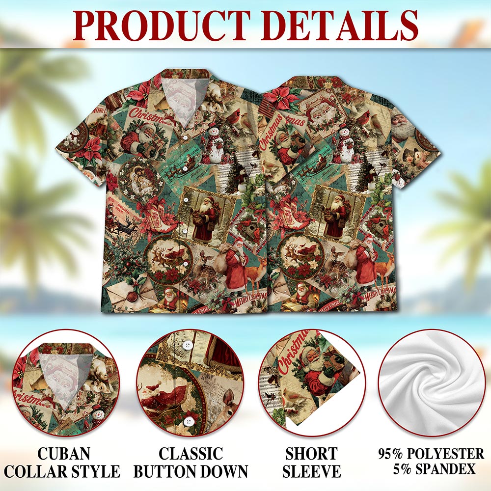 Netecom Merry Christmas Santa Claus Hawaiian Shirt for Men, Retro Holiday Button Down Summer Beach Short Sleeve Shirts, S-5XL