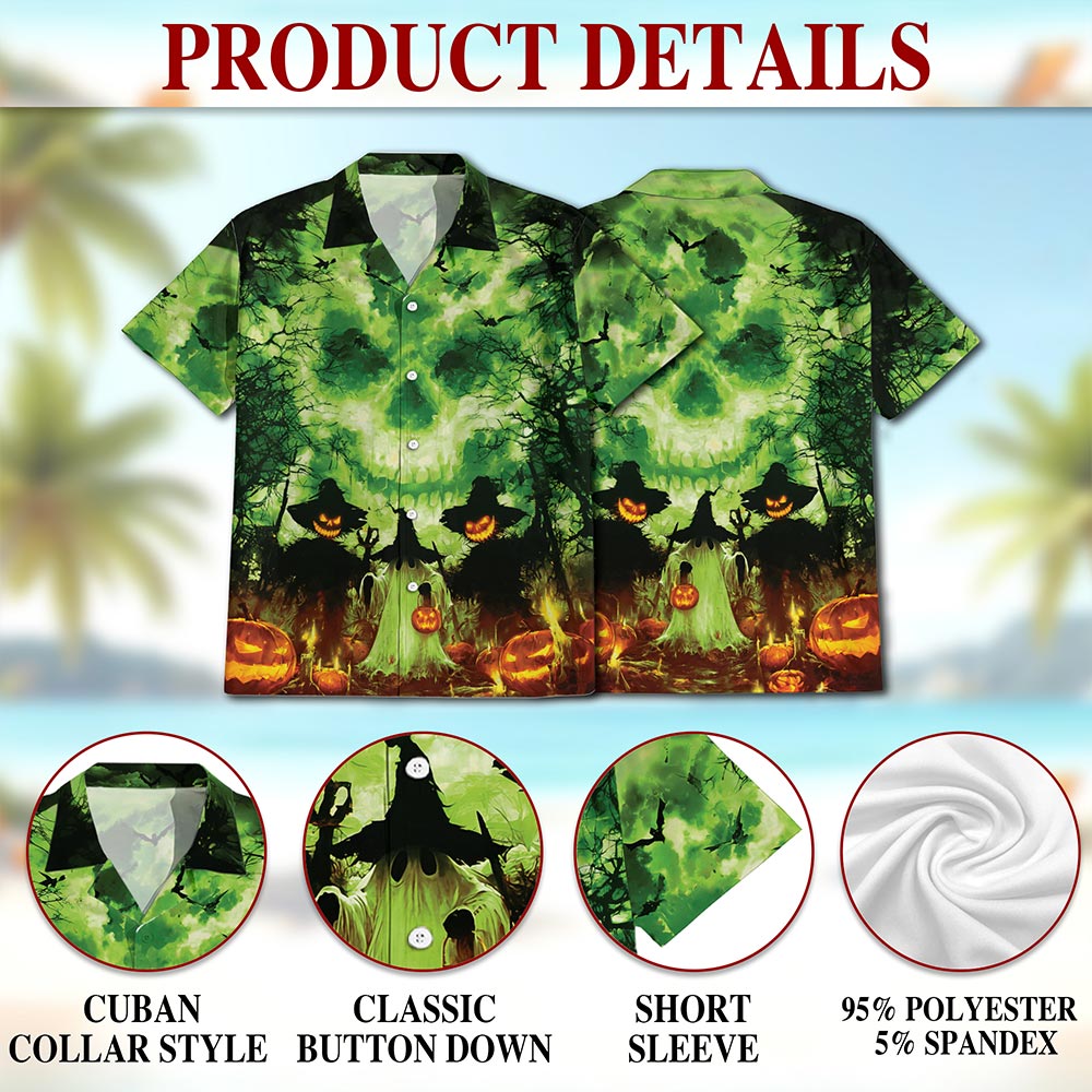 Netecom Halloween Ghost Hawaiian Shirt for Men Women, Pumpkins Skull Button Down Summer Beach Short Sleeve Shirts, S-5XL