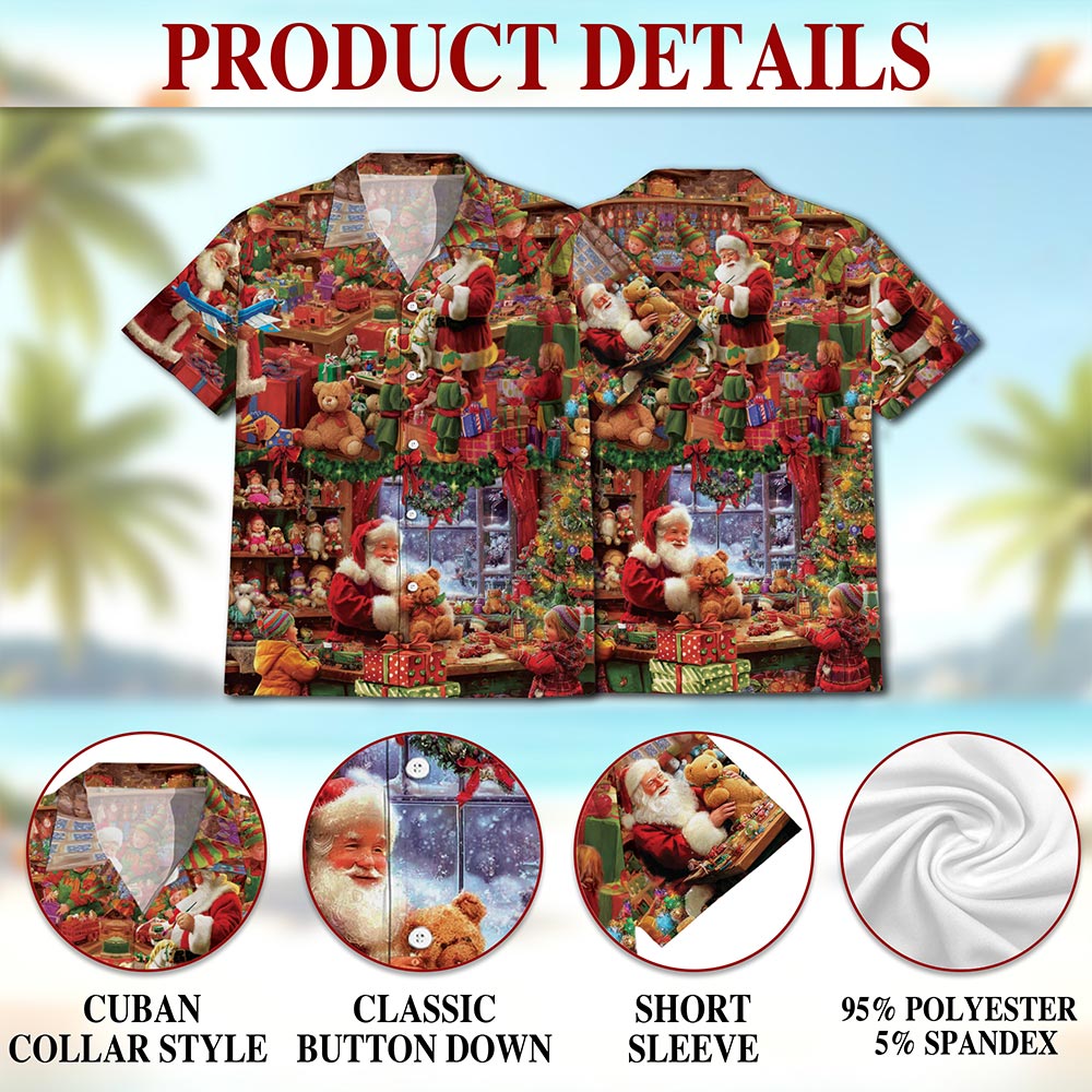 Netecom Santa Claus Workshop Hawaiian Shirt for Men Women, Festive Christmas Holiday Button Down Summer Beach Shirt, S-5XL