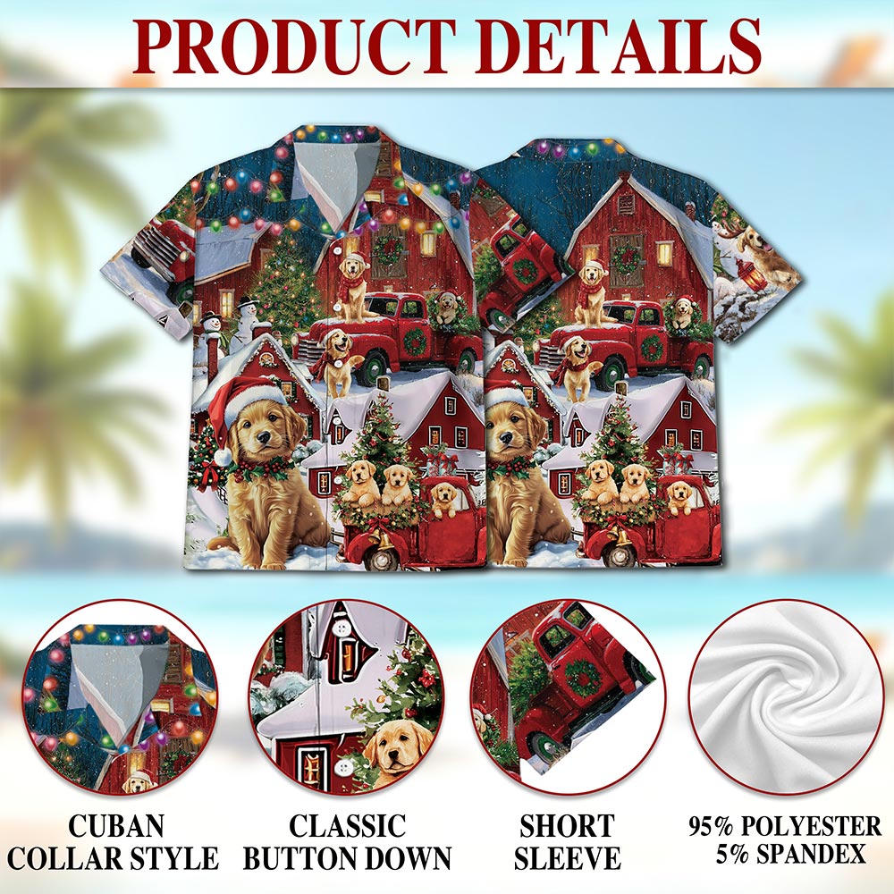 Netecom Golden Retriever Christmas Hawaiian Shirt for Men, Dog Lover Gift, Funny Animal Button Down Summer Beach Shirts, S-5XL