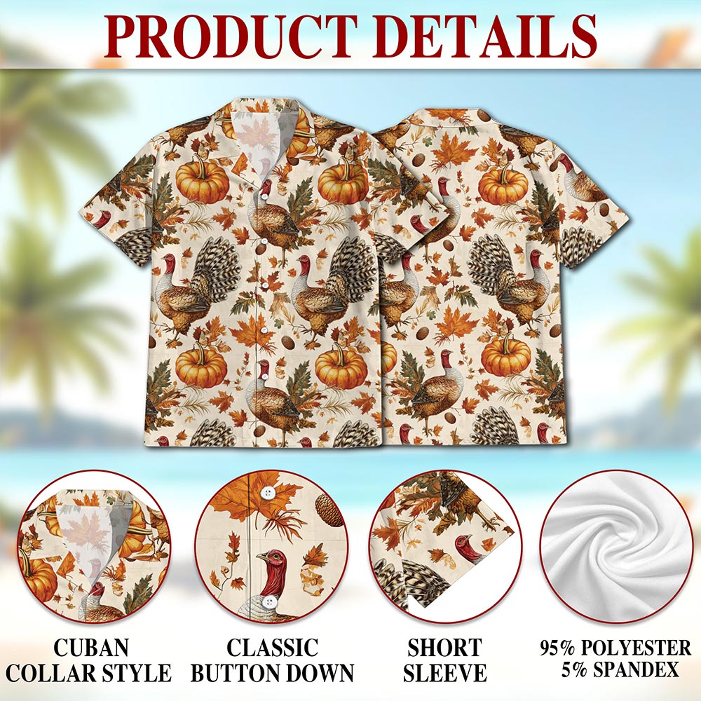 Netecom Thanksgiving Turkey Sun Hawaiian Shirt for Men, Happy Turkey Day Button Down Summer Beach Short Sleeve Shirts, S-5XL