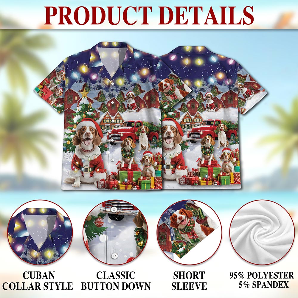 Netecom Brittany Spaniel Christmas Hawaiian Shirt for Men, Festive Dog Holiday Print Button Down Summer Beach Shirt, S-5XL