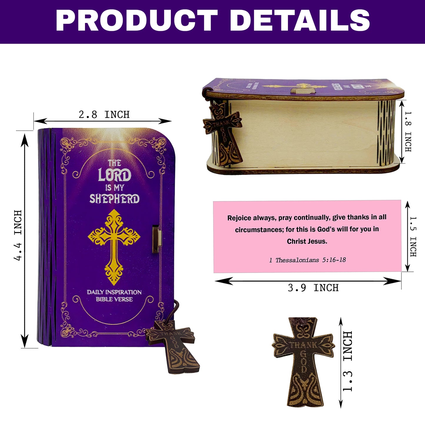Handmade Bible Verse Cards Box (150 pcs), Bible Verses With Wooden Box for Emotion and Feeling, Inspirational Bible Gifts, Mom Gifts, Graduation Gift, Christian Gift for Women Men, Purple