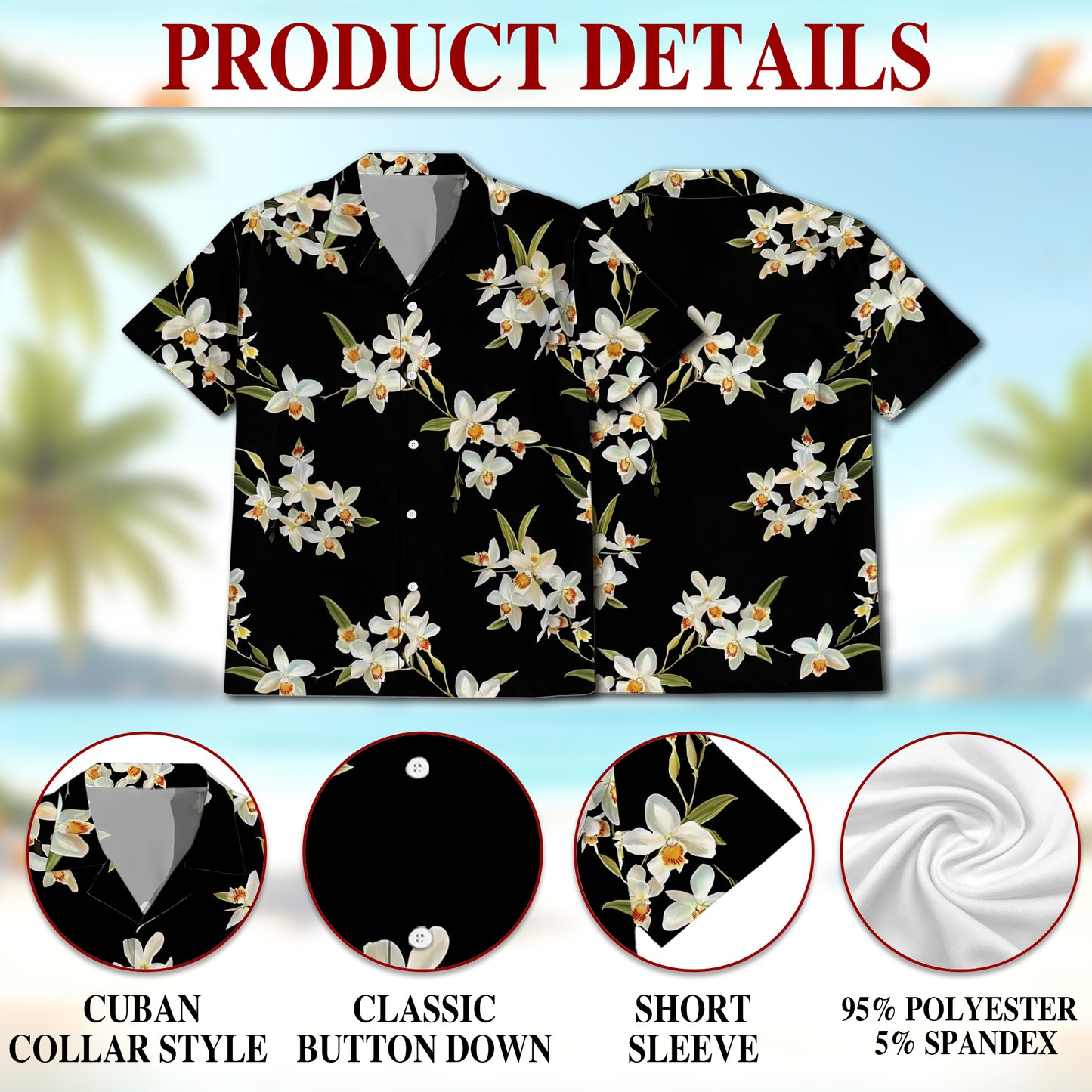 Netecom Orchid Hawaiian Shirt for Men, Floral Lover Gifts, Flower Button Down Summer Beach Shirt