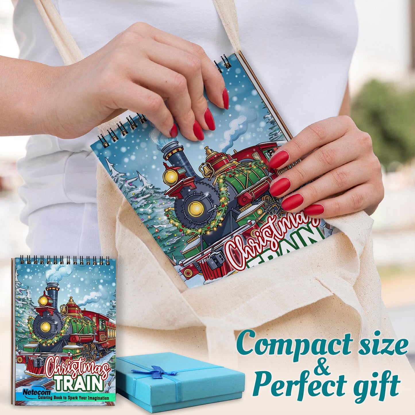 Netecom Christmas Train Spiral Coloring Book For Adults