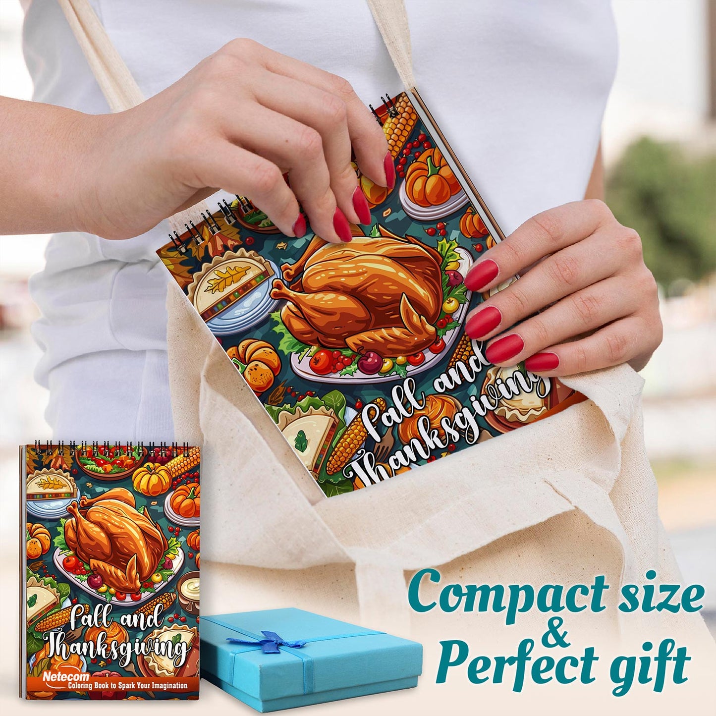 Netecom Fall and Thanksgiving Spiral Coloring Book For Adults