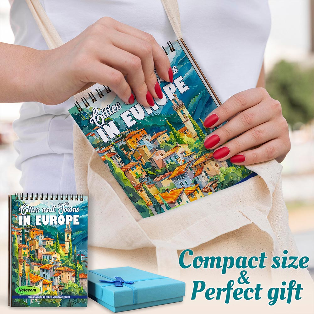 Netecom Cities and Towns In Europe Spiral Coloring Book For Adults