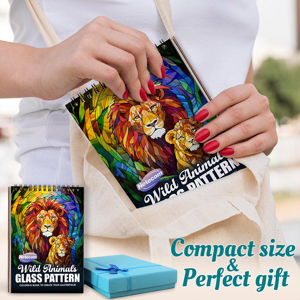 Netecom Wild Animals Stained Glass Spiral Coloring Book For Adults