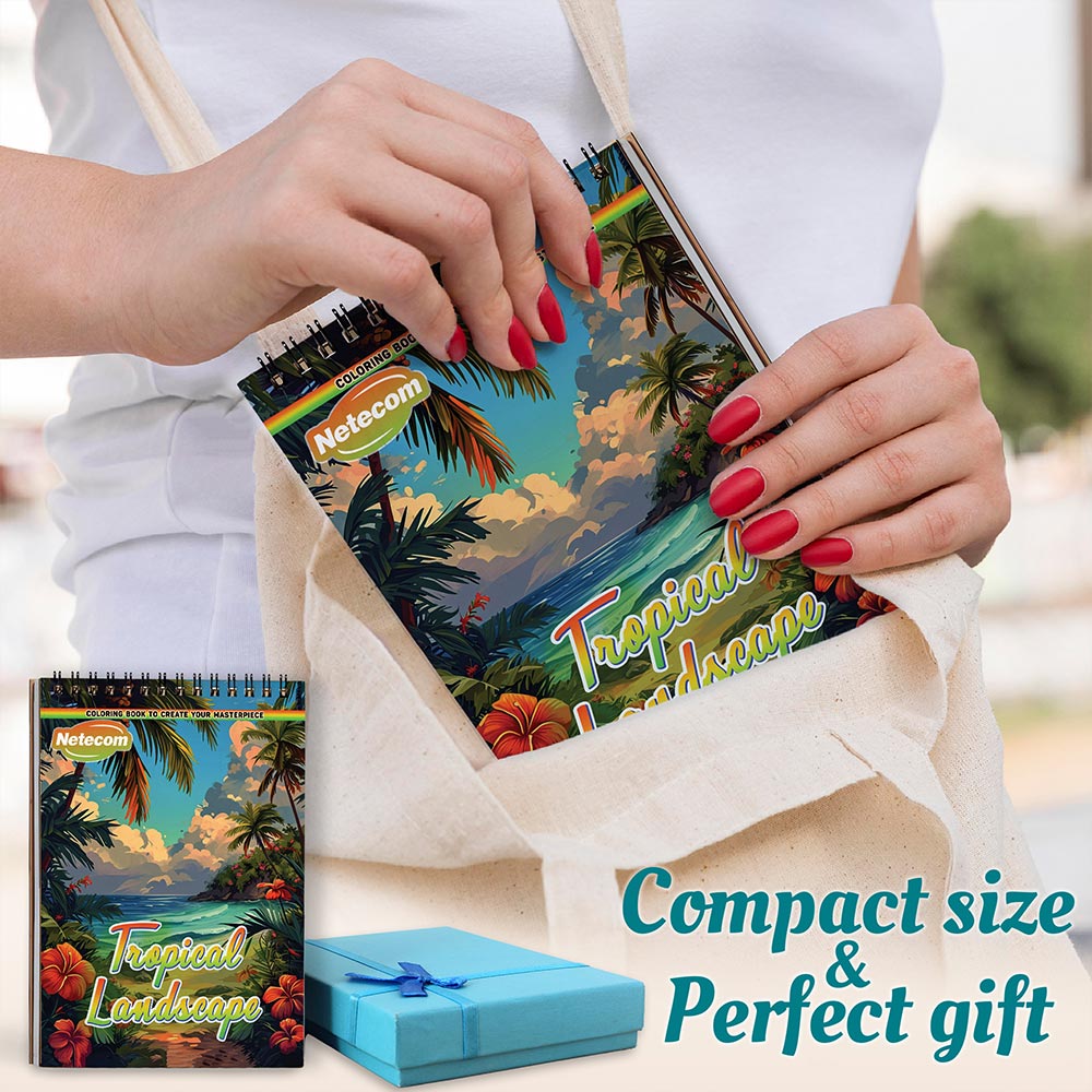 Netecom Tropical Landscape Spiral Coloring Book For Adults