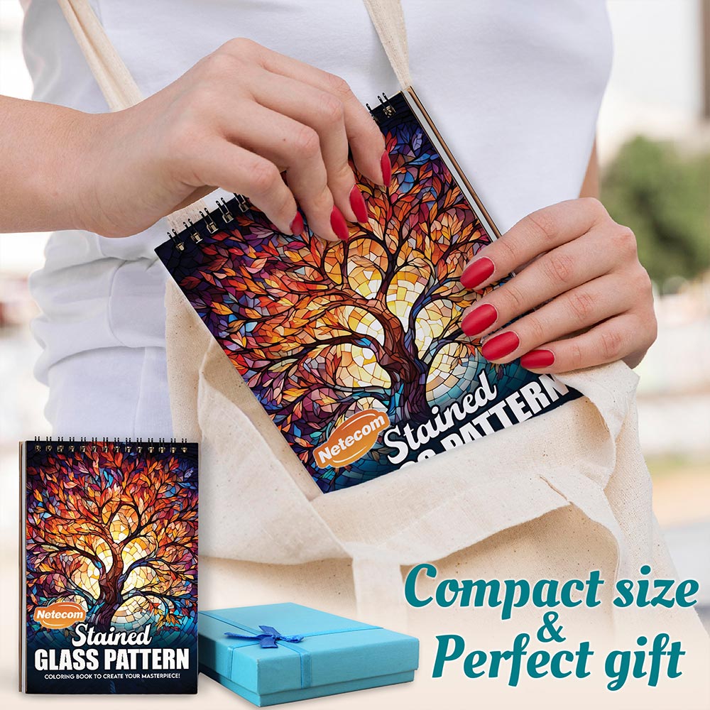 Netecom Stained Glass Pattern Spiral Coloring Book For Adults
