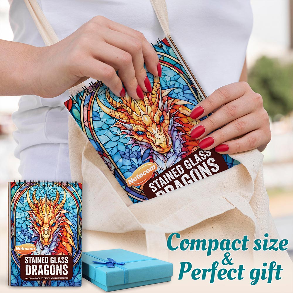 Netecom Stained Glass Dragons Spiral Coloring Book For Adults