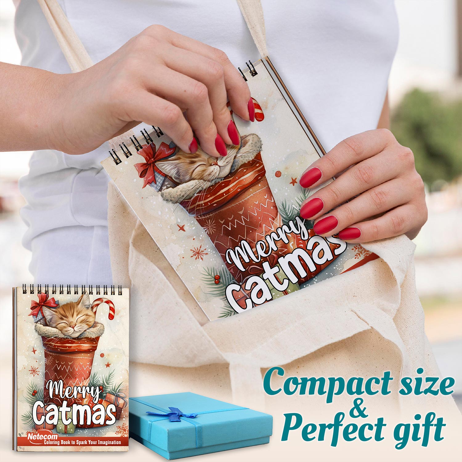 Netecom Merry Catmas Spiral Coloring Book For Adults