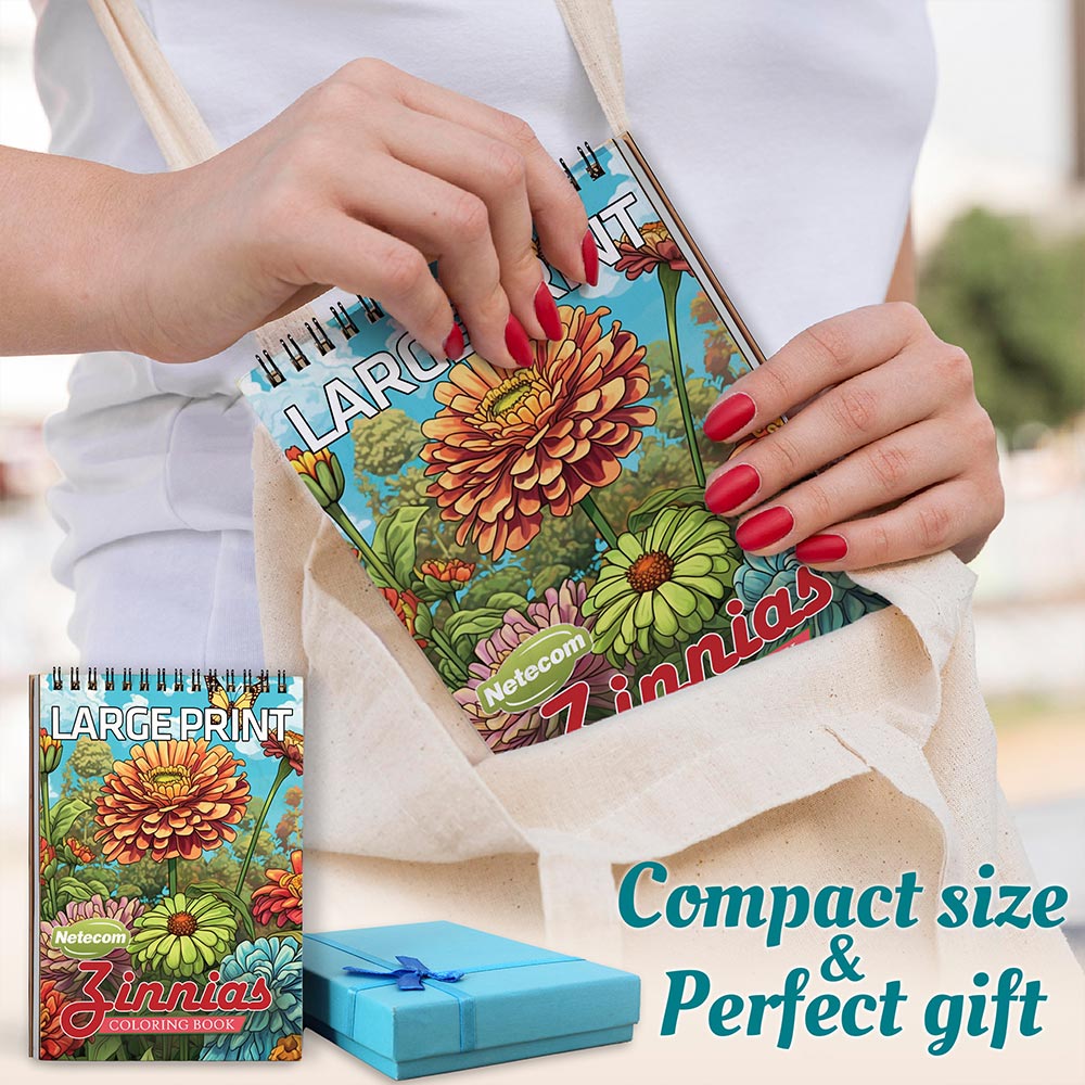 Netecom Large Print Zinnias Spiral Coloring Book For Adults