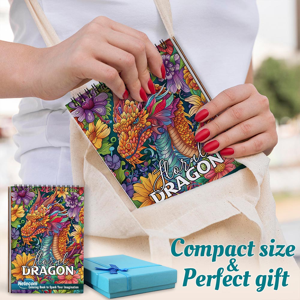 Netecom Floral Dragon Spiral Coloring Book For Adults